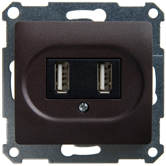 Розетка 2xUSB Schneider Electric GLOSSA, скрытый монтаж, шоколад, GSL000832