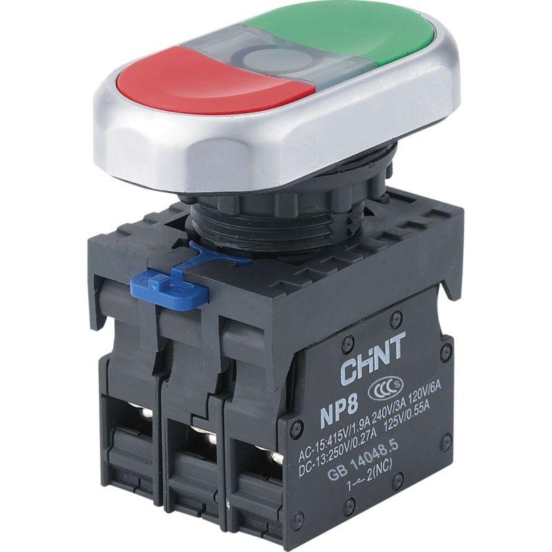 Кнопка двойная NP8-11SD 1НО+1НЗ желт. AC 24В(LED) IP65 (R) CHINT 667169