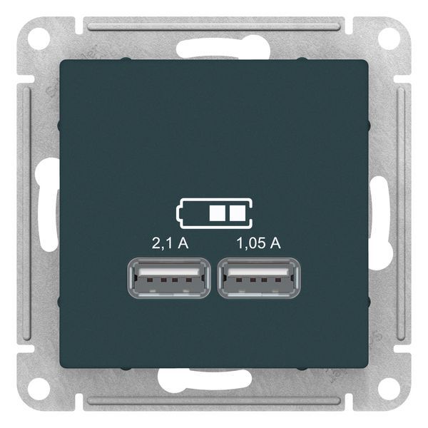 Розетка 2xUSB Schneider Electric ATLASDESIGN, скрытый монтаж, изумруд, ATN000833