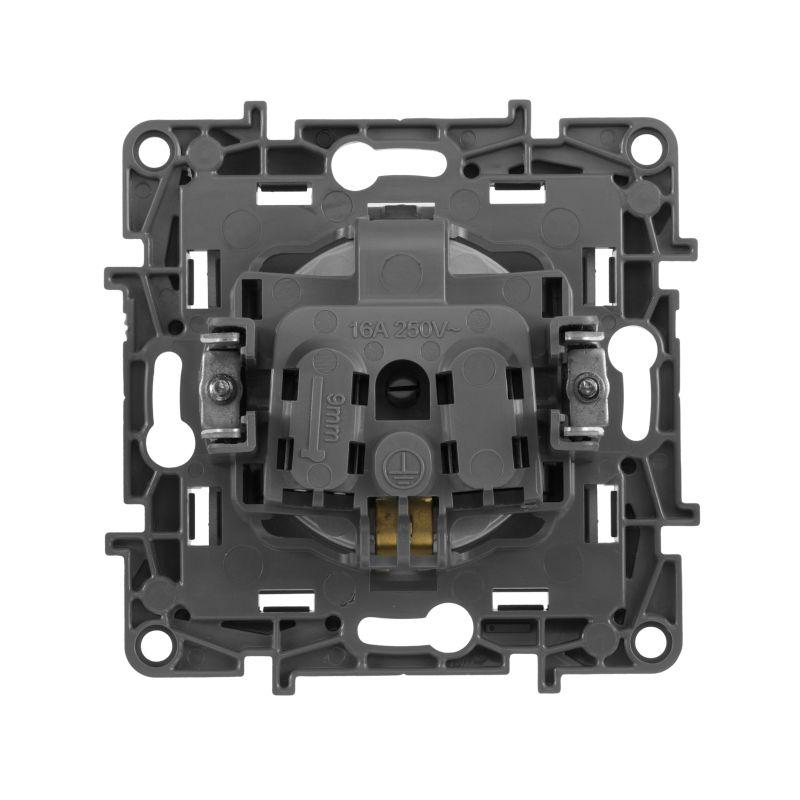 Розетка 1-м СП Etika 16А IP20 250В 2P+E с заземл. немецк. стандарт винтов. клеммы механизм алюм. Leg 672421