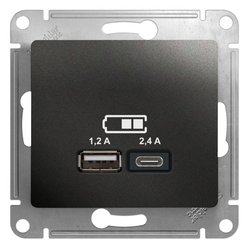 Розетка USB Glossa тип A+C 5В/2.4А 2х5В/1.2А механизм антрацит SE GSL000739